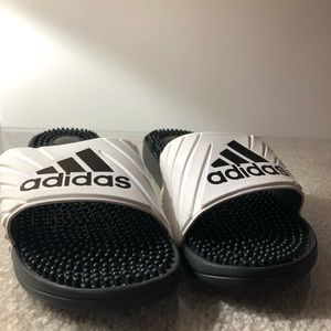 White Adidas Adissage Slides
